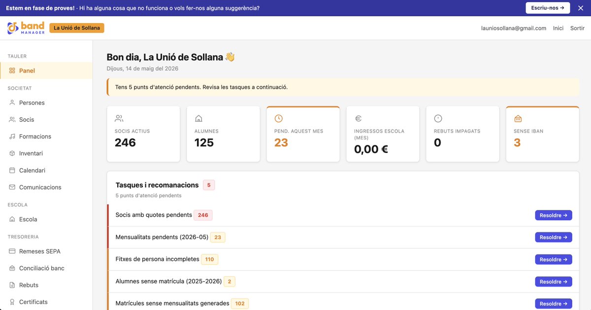 TeoAtienza's tweet photo. Me uno a @naroh , @Vaughtton, @lalalalia, @tarredev y tantos otros que están #BuildInPublic lo que van construyendo con el 'boost' de la IA.

Por aquí dando forma a Band Manager, un gestor para sociedades musicales que solucionará muchos dolores de cabeza en este nicho 🙂🎶 https://t.co/nkgTSWm3vR