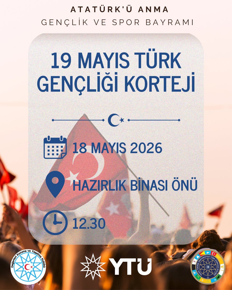 ytuturkdunyasi's tweet photo. 📆19 Mayıs Gençlik ve Spor Bayramı’nı coşkuyla kutlamak için 18 Mayıs'ta kampüsümüzde bir araya geliyoruz! 

🇹🇷Hep birlikte, bayraklarımızla marşlar söyleyerek gençlik ruhunu yaşatacağız.💫💫🇹🇷 https://t.co/9wAKmX9YuS