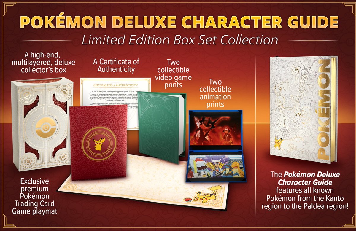 Light_88_'s tweet photo. ⚡️Pokémon fans, get ready! The Pokémon Deluxe Character Guide launches August 25, 2026, featuring every Pokémon from Kanto to Paldea in a 336-page hardcover with a foreword by Tsunekazu Ishihara.

The Limited Edition Box Set also includes exclusive Pokémon TCG, video game, and anime collectibles 🎁🔥