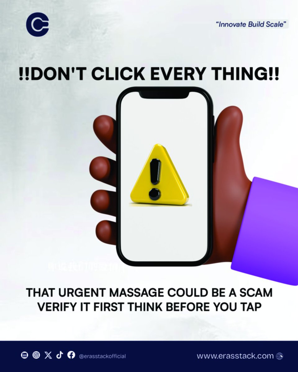 EStack16009's tweet photo. DON’T CLICK EVERYTHING 

That “urgent” message? It could be a trap.

Scammers create panic so you react fast. Pause. Verify. Think before you tap.

Your data is valuable. Protect it. 

#CyberSecurity #ScamAlert #OnlineSafety #DataProtection https://t.co/lSXtUgxEOZ