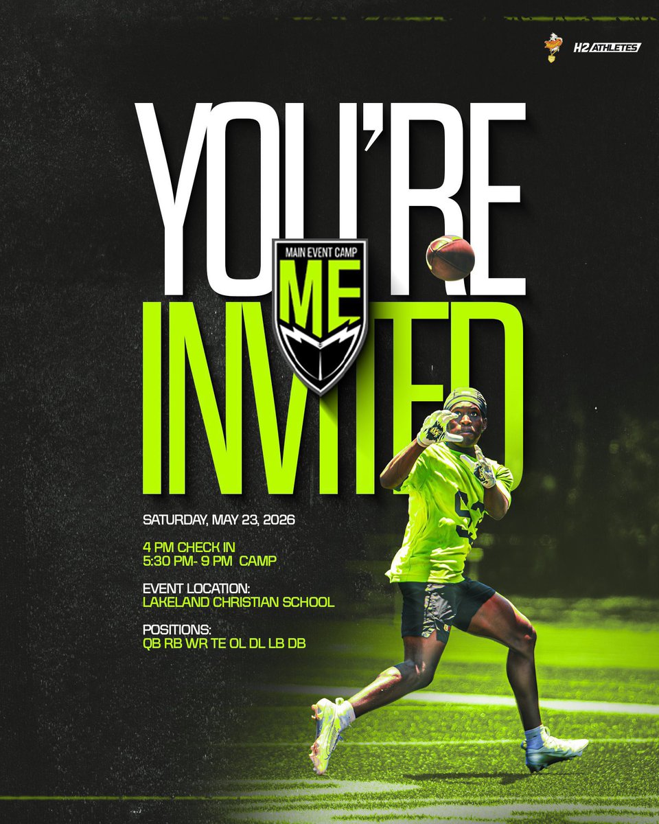 XavierSanchez52's tweet photo. I will be attending @MainEventCamp Thank you for the invite. 
@H2Athletes 
@lawmakerbo 
@PrepRedzone 
@PlantCityFB 
@sixstarfootball https://t.co/SSqZFcB4vC