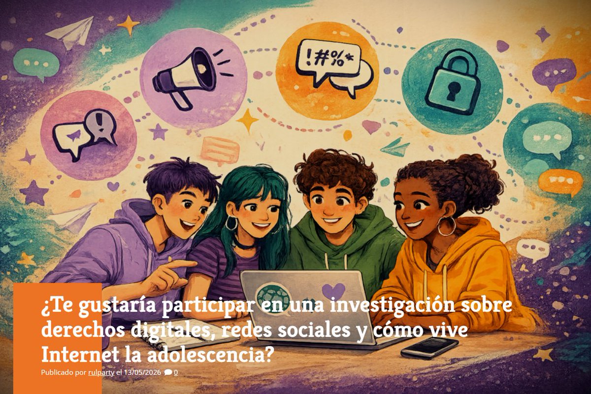 ccorresponsales's tweet photo. 📢 ¿Te gustaría participar en una investigación sobre derechos digitales, redes sociales y cómo vive Internet la adolescencia?

Junto con @f_ferrerguardia buscamos #cibercorresponsales que quieran participar en la investigación ParticipaTIC 2026.

➡️https://t.co/9nrxKLZ1QW https://t.co/2i5fL0Xe49