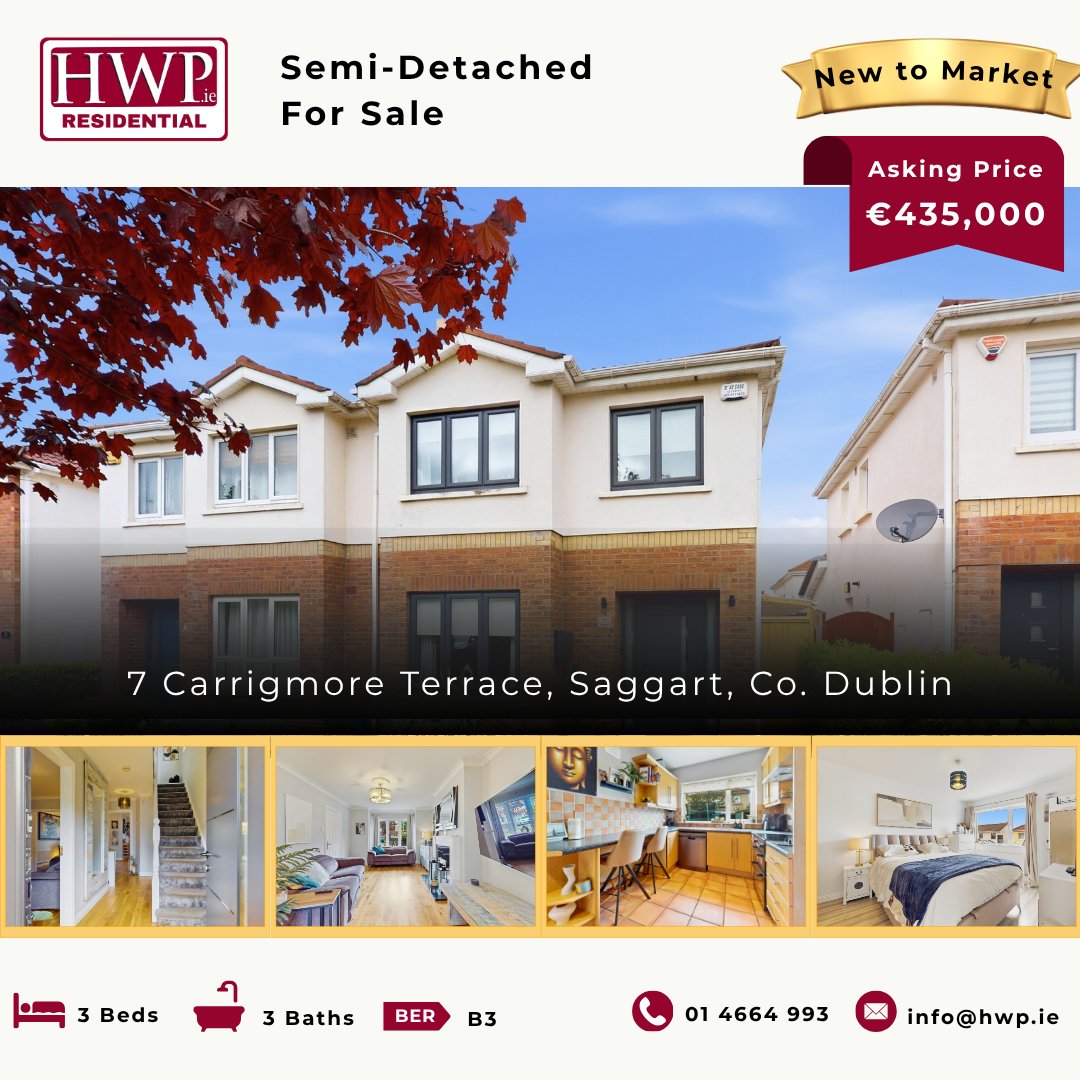 hwpestateagents's tweet photo. 𝗦𝗽𝗮𝗰𝗲, 𝗟𝗼𝗰𝗮𝘁𝗶𝗼𝗻 &amp; 𝗔 𝗟𝗮𝗿𝗴𝗲 𝗚𝗮𝗿𝗱𝗲𝗻
7 Carrigmore Terrace, Saggart, is new to the market.
A spacious 3-bed semi-detached family home with 3 bathrooms, bright accommodation, and a large private rear garden, close to Luas, Citywest, N7 &amp; M50.
01 4664 993 https://t.co/YmXC2OmxZR