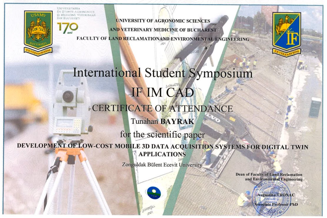 beungeomatics's tweet photo. [EN] Tunahan Bayrak has participated and presented his study titled "Development of Low-Cost Mobile 3D Data Acquisition Systems for Digital Twin Applications" in the International Student Symposium (IF IM CAD). He won the Special Prize. Congratulations. https://t.co/heySPKTbKE