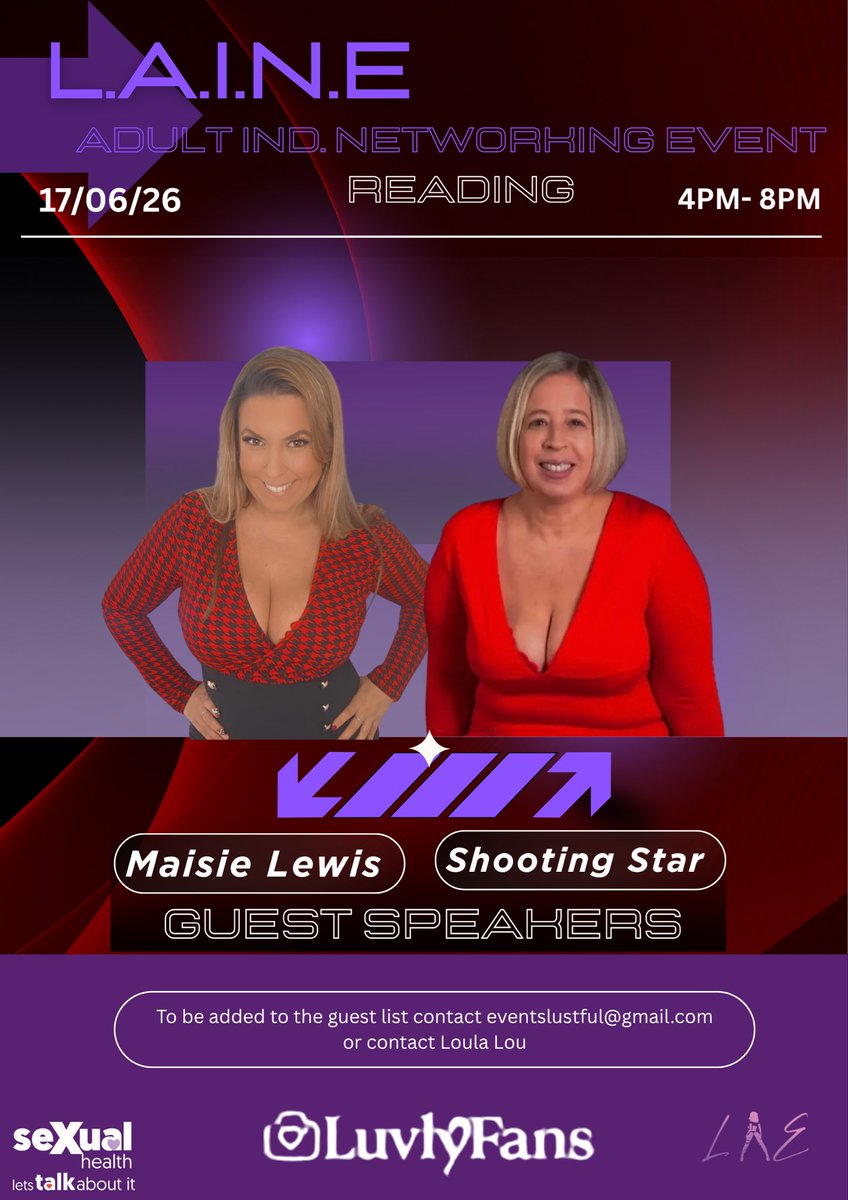 LAINEUKXXX's tweet photo. Sponsored by @LuvlyFans @events_lustful @letstalkhants !

Guest Speakers @MaisieLewis81 &amp; @shootingstar4u https://t.co/kmONIpxrzC