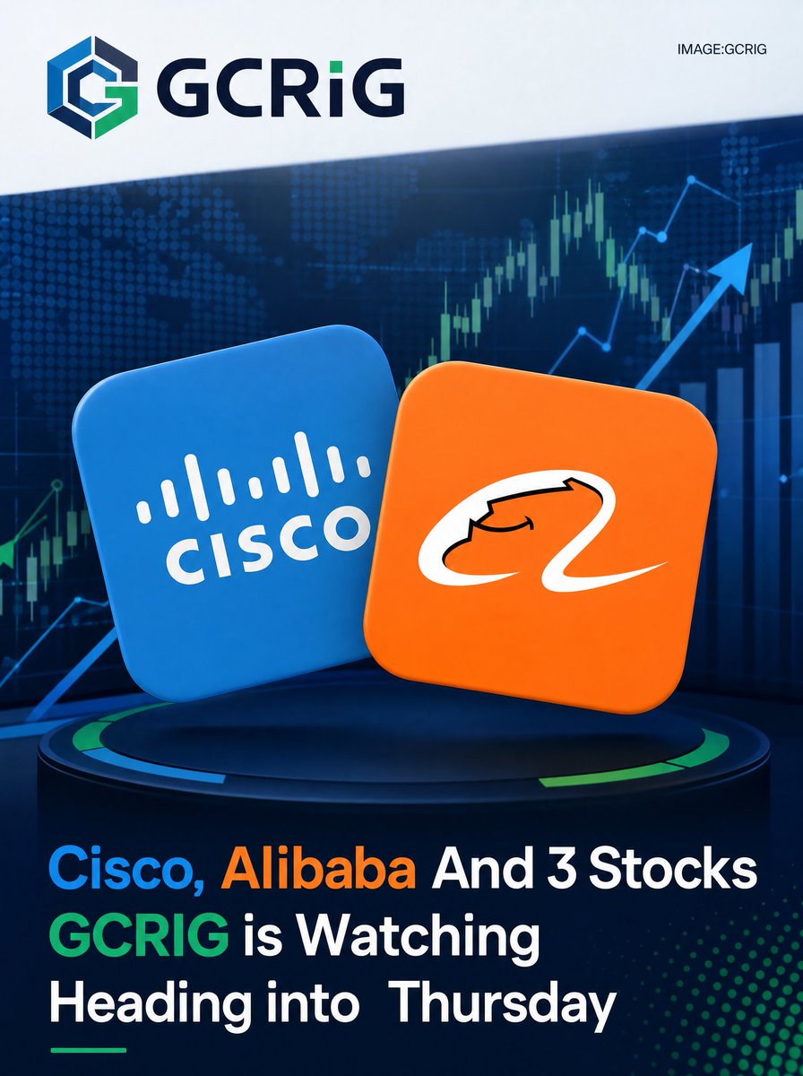 GCRIG_OFFICIAL's tweet photo. As markets prepare for Thursday’s session, the @GCRIG_OFFICIAL team is closely monitoring several companies positioned at the center of the AI infrastructure, cloud, and semiconductor expansion cycle. With institutional capital continuing to rotate toward next-generation technology and data-center growth, these are the names currently standing out on our radar.

**Cisco ($CSCO)** remains a key focus following renewed strength in AI infrastructure demand and enterprise networking expansion.

**Alibaba ($BABA)** continues to be closely watched as investors assess cloud growth, AI monetization, and broader sentiment surrounding China’s technology sector.

**Marvell ($MRVL)** is attracting attention for its exposure to custom AI silicon and hyperscaler networking demand.

**Vertiv ($VRT)** remains one of the strongest infrastructure plays tied to the accelerating buildout of AI-driven data centers.

**Applied Materials ($AMAT)** could provide another important read on the durability of semiconductor and AI-related capital expenditures.

At @GCRIG_OFFICIAL, we believe Thursday’s session could offer further insight into whether market momentum continues broadening beyond mega-cap tech and deeper into the infrastructure ecosystem powering the next generation of AI.