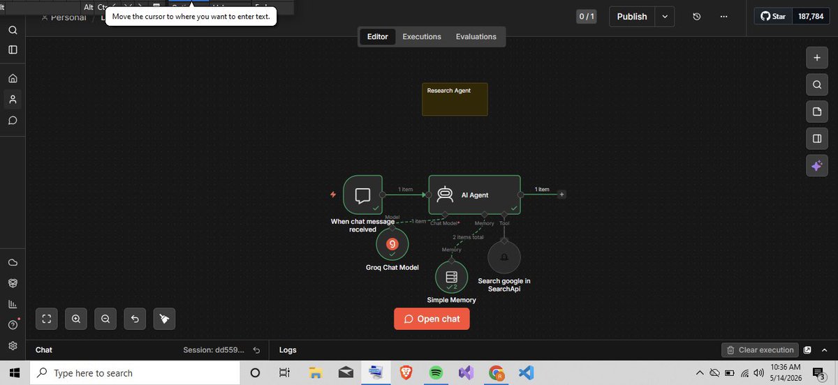 raphaelking___'s tweet photo. 2nd week of learning AI Agents and I already built my first agentic workflow using n8n thanks to @kohawithstuff @Cc_HUB for this privilege,i
Started from knowing  nothing about automation to connecting tools, designing workflows, and making AI agent perform tasks
#AIAgents #n8n https://t.co/p9ZKGLXH4U