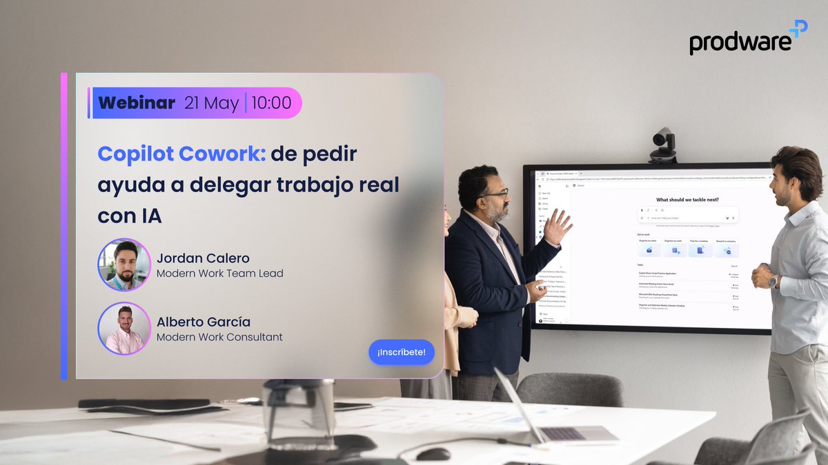 ProdwareES's tweet photo. 🤖¿Y si #Copilot dejara de ser “el que te ayuda” y se convirtiera en el que hace el trabajo?Eso es #Copilot #Cowork: un #agente autónomo que puede investigar, planificar y actuar dentro de tu entorno #Microsoft365.
Descubre la inteligencia colaborativa:
➡️ https://t.co/yCS9ymdjga https://t.co/ETBMFdhqW3