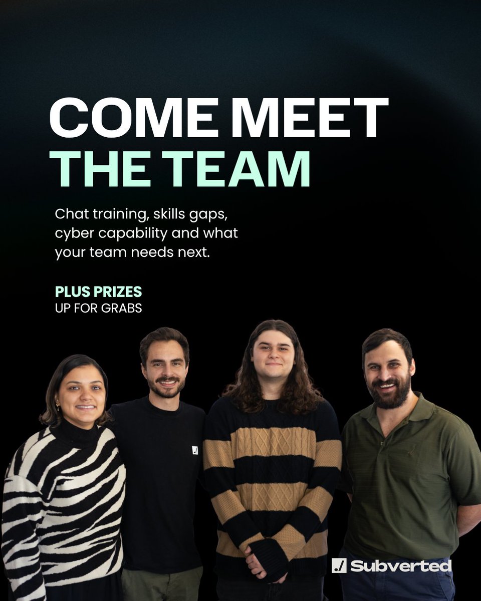 SubvertedSec's tweet photo. The full Subverted team will be at IT Web Security Summit 2026.

Come chat to us about new courses, defensive skills enablement and Academy for Teams.

2 & 3 June | Sandton Convention Centre, JHB.

#Subverted #ITWebSecuritySummit #CyberSecurity

2 & 3 June. Sandton Convention Centre, Johannesburg. See you there.

#Subverted #ITWebSecuritySummit #CyberSecurity