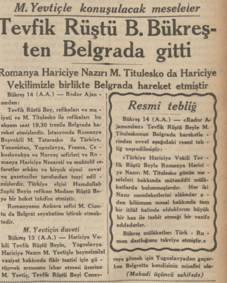 trleadervisit's tweet photo. 14 Mayıs 1934: Belgrad'a giden Dışişleri Bakanı Tevfik Rüştü Aras, Yugoslavya Dışişleri Bakanı Bogoljub Jevtić ile görüştü. #tarihtebugün https://t.co/BmOukqJqsK