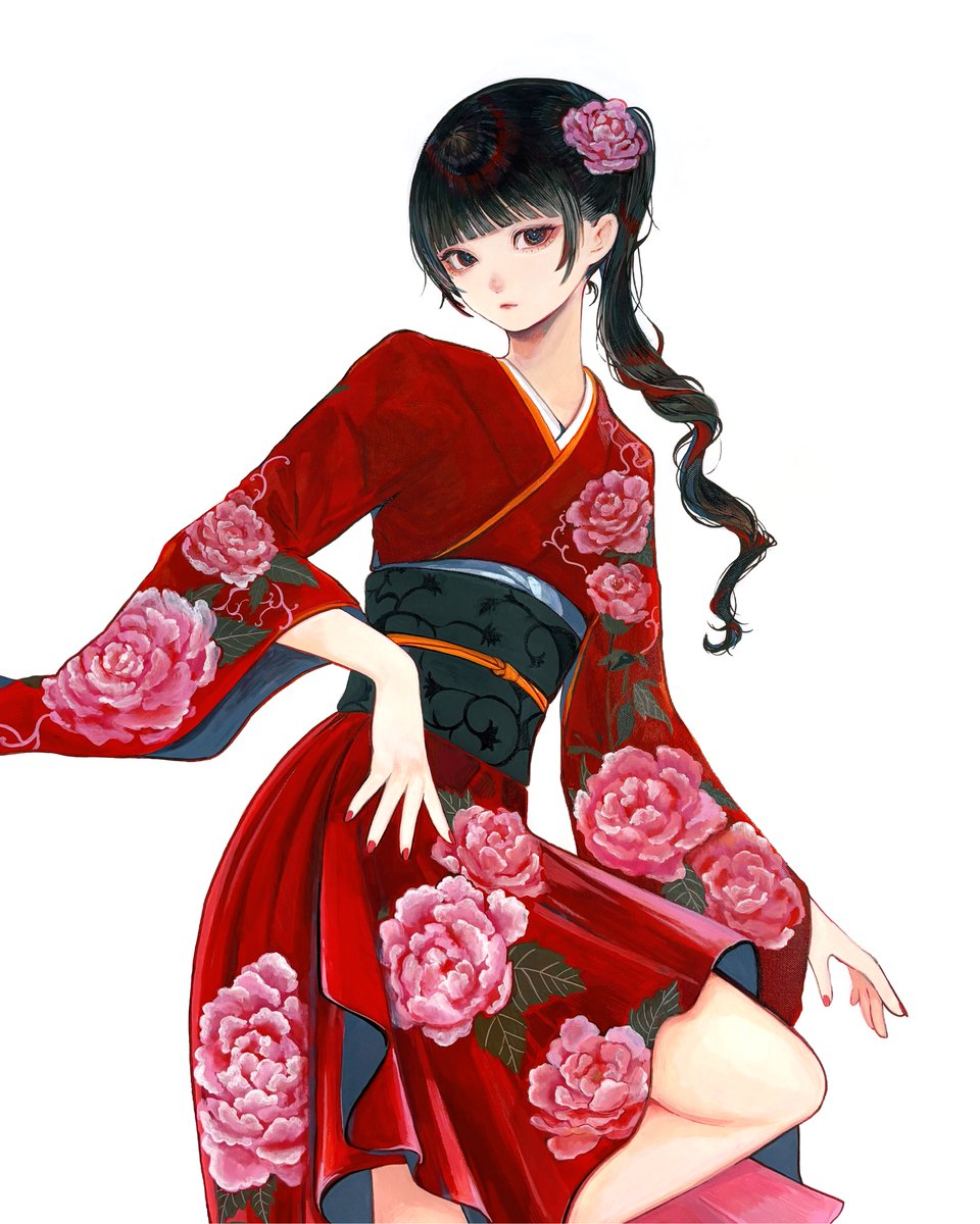 和風アクリル絵 牡丹 キャンバスにアクリル絵の具 130cm
