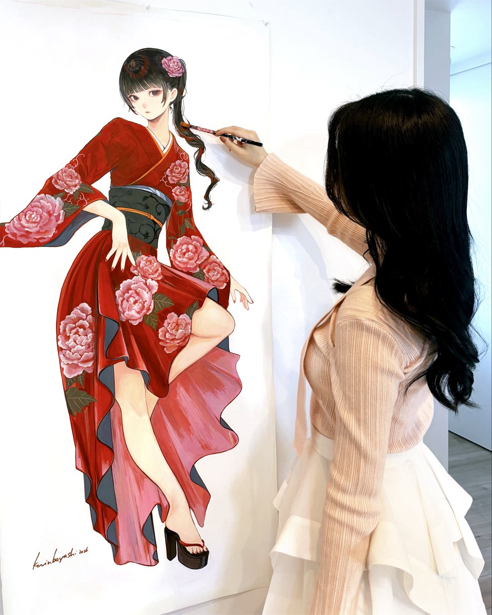 牡丹 キャンバスにアクリル絵の具 130cm