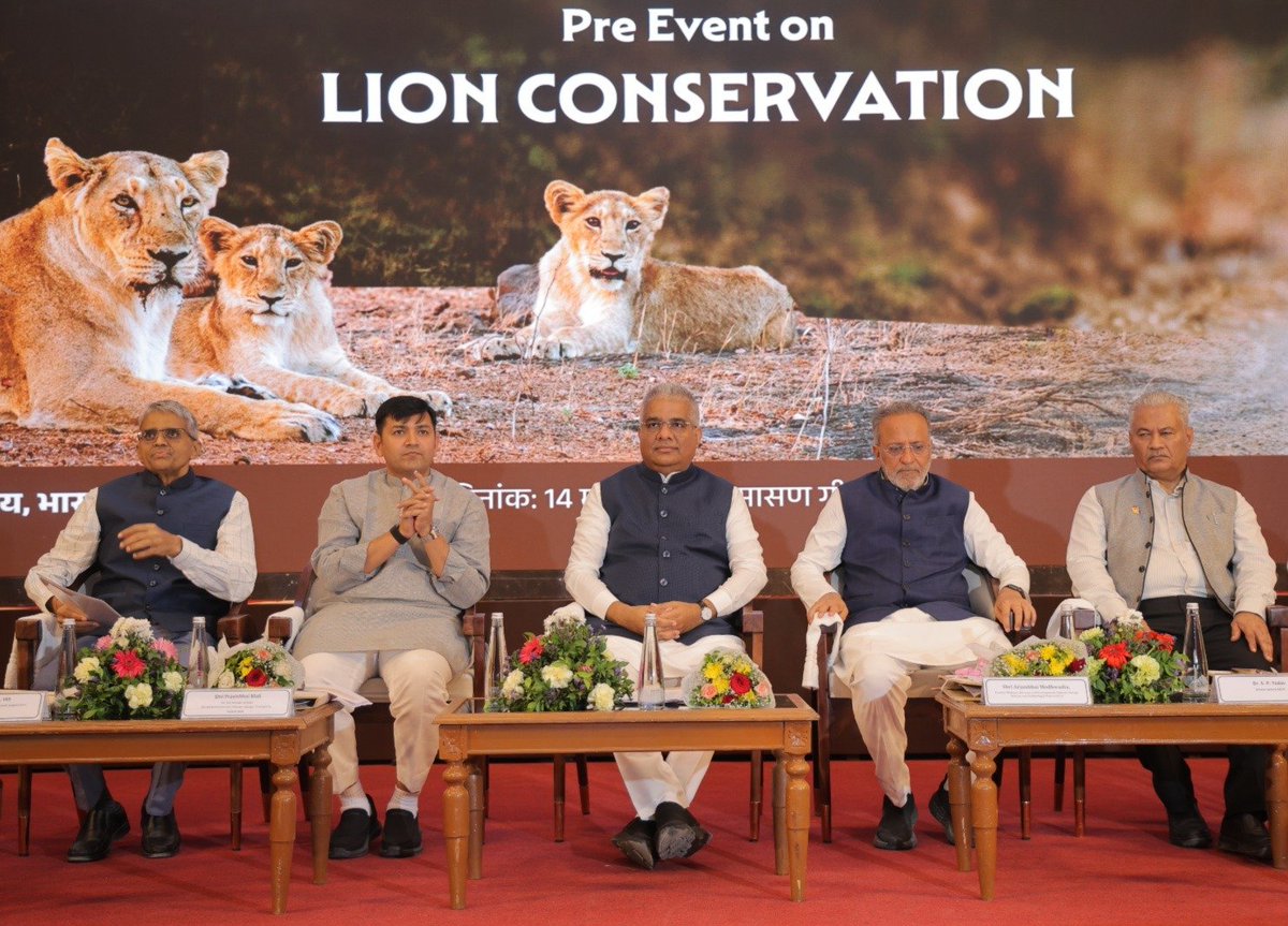 moefcc's tweet photo. At the Asiatic Lion Conservation Programme in Gir, held as a precursor to #IBCASummit2026, HMEFCC Shri @byadavbjp highlighted how the summit will strengthen global collaboration for big cat conservation.

He also highlighted the role of lions as apex predators in maintaining ecological balance and biodiversity.
