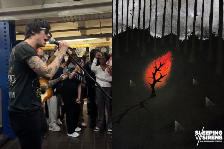 rocksound's tweet photo. WATCH: Sleeping With Sirens play a surprise set on an NYC subway platform https://t.co/4djraMsPuq https://t.co/t6m5eNC5ZG