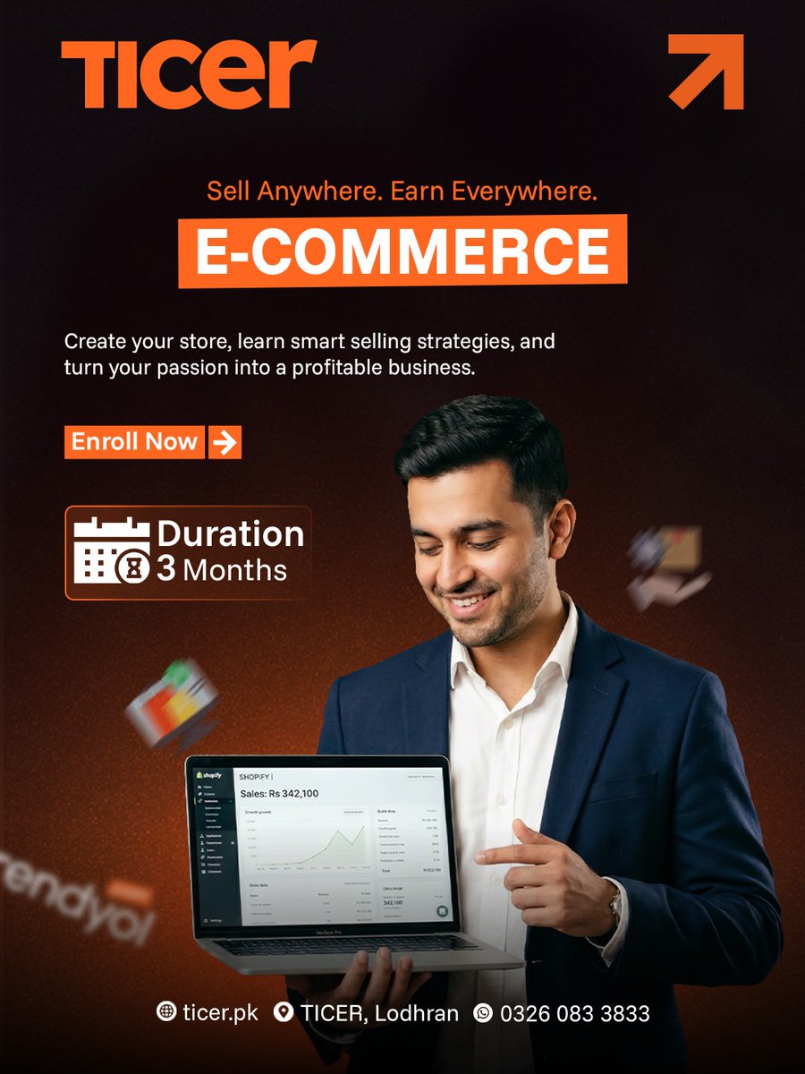 ticerpk's tweet photo. 🛒 Launch Your E-Commerce Career with TICER

TICER is offering a comprehensive E-Commerce training program 
📍 TICER, Lodhran
🌐 https://t.co/re5sx0CpO7
📞 0326 083 3833 | 0608 36 4433
Empower your future with industry-relevant digital skills 
#TICER #Ecommerce #DigitalSkills https://t.co/BlzCRXvv8A