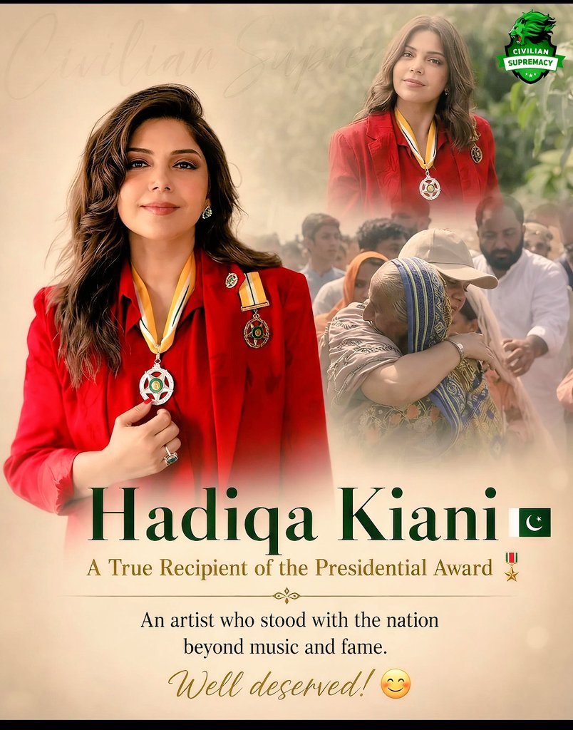 C_Supremacy's tweet photo. Hadiqa Kiani 🇵🇰🏅

A truly deserving Sitara-e-Imtiaz recipient, known for silent service to humanity. https://t.co/k4reFbFps0
