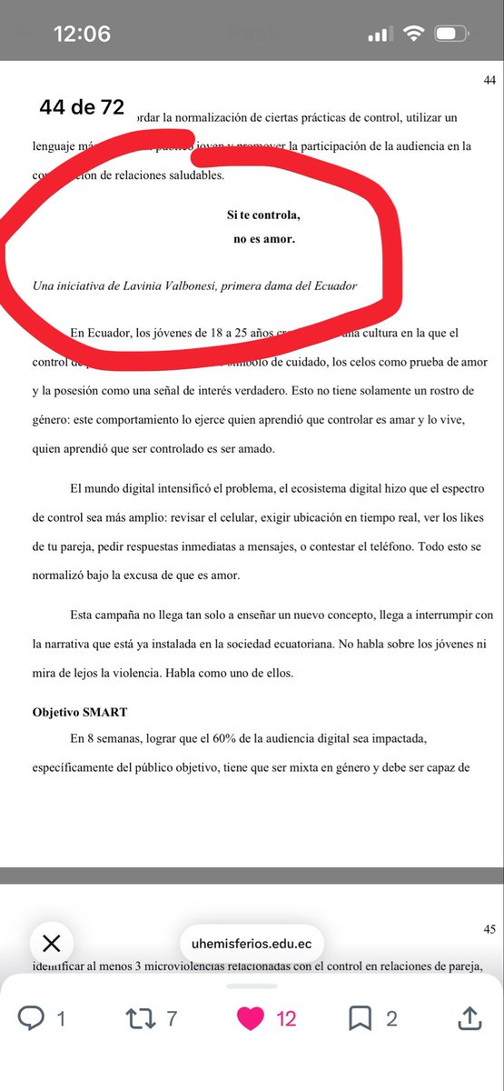 Elisaleman's tweet photo. No sé cómo la persona que le dirigió la Tesis a Lavinia permite estas cosas, cita sin poner los años y corona con “Una iniciativa de Lavinia Valbonesi, primera dama del Ecuador” 🫠🫠🫠

#ecuador https://t.co/lvpmajA5Gp