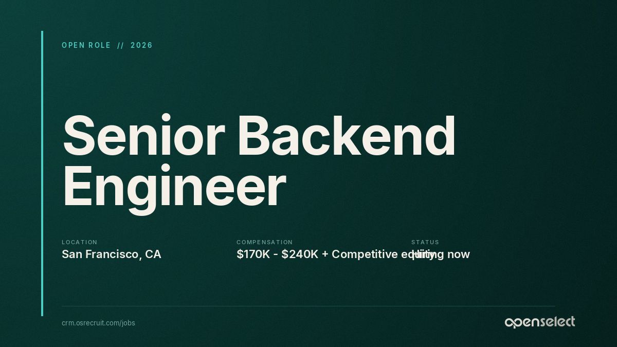OSrecruit's tweet photo. New role: Senior Backend Engineer - $170K - $240K + Competitive equity. Apply: https://t.co/UmpYGI0gtQ https://t.co/DBbNX3rajX