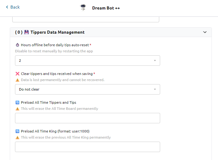 breezstudio's tweet photo. ✨ Dream Bot ++ v1.6 released ✨

Added a section to manage your tippers data. Reset manually or after X hours offline, import, export, move from one app to another.

This is included in all my All In One Apps from today. https://t.co/F2IZLVCicm