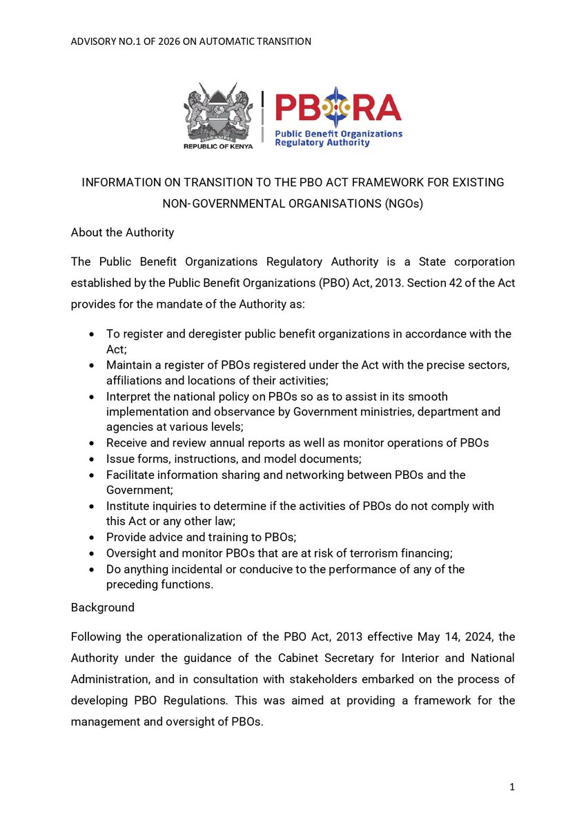 PBO_RA's tweet photo. Advisory on transition of existing NGOs to the PBO Act, 2013 framework.   ^MN https://t.co/91wROOp8zL