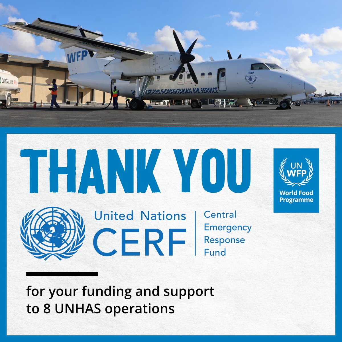 WFP_UNHAS's tweet photo. Grateful for the continued support of #UNCERF 🇺🇳, enabling UNHAS to deliver vital air services✈️🚁

Their contributions strengthen 8 operations: Chad, DR Congo, Haiti, Kenya, Nigeria, South Sudan, Sudan &amp; Syria, helping humanitarians reach communities in most need.
🙏 @OCHAFunds https://t.co/4WO0Y9KCAx