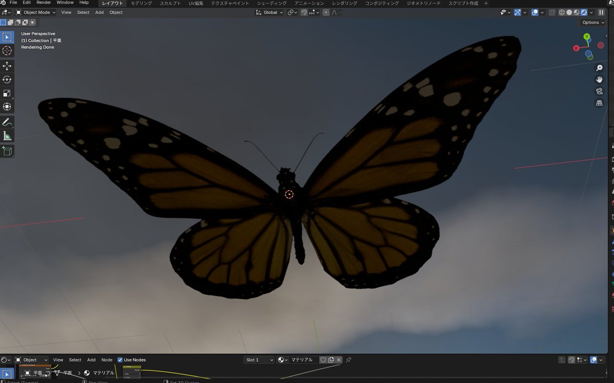 Ric_Sasaki's tweet photo. 3DCGで蝶や葉などを光で透かしてリアルにする方法
1.Translucency textureをTranslucent BSDFに繋ぎ、Mix 
ShaderでPrincipled BSDFと混ぜる
2.MixのFacにColor RampとAlphaを繋げる
3.Color Rampの白と黒を入れ替え、黒のほうをグレーに
4.これで日光が透けてるようになる
※AlphaはOpacityです  再喝 https://t.co/8v5h8SM98S
