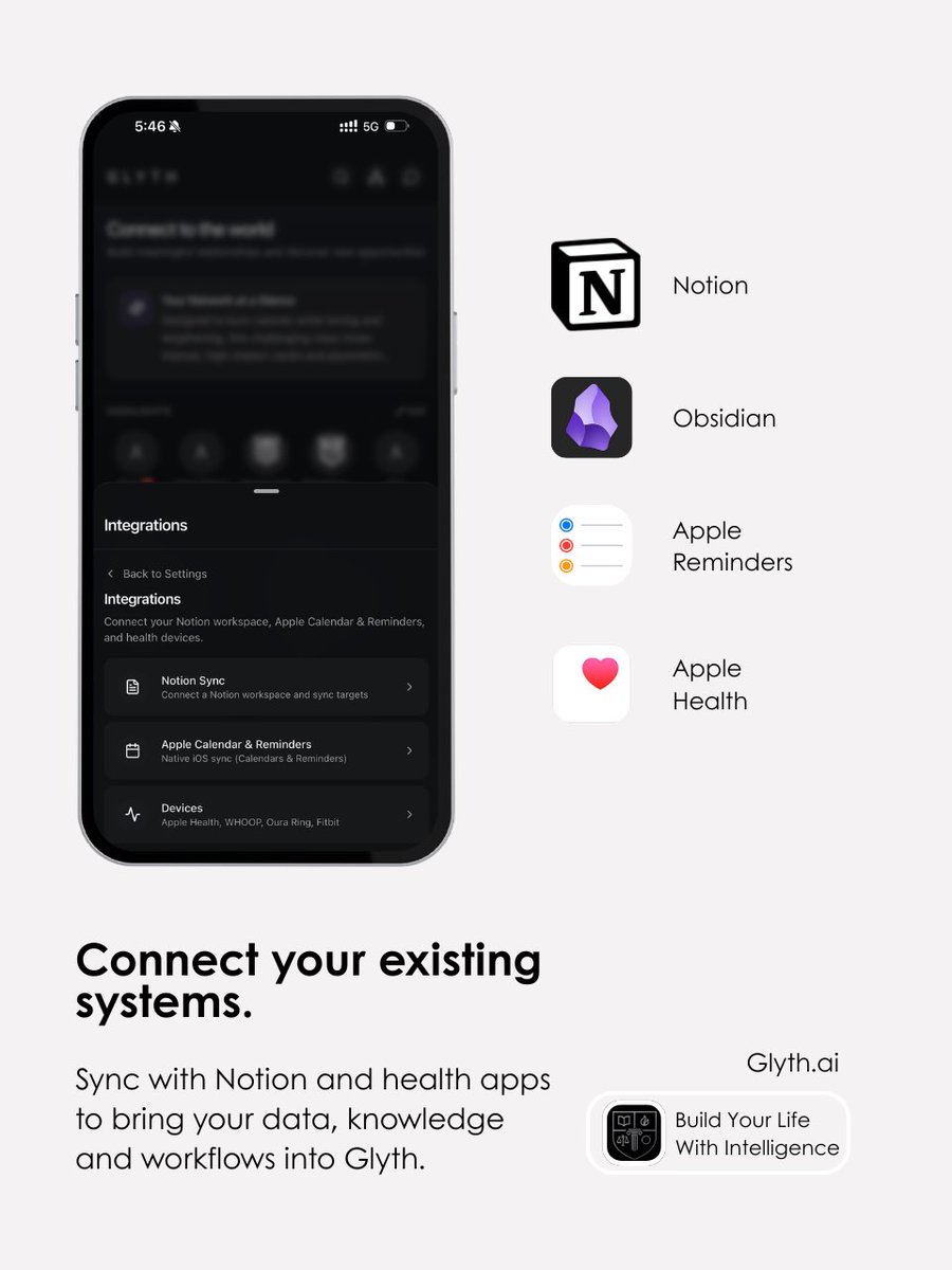 Glyth_ai's tweet photo. AI should do more than answer questions.

Glyth adapts to your goals, habits, progress, and relationships to help create more structured daily decision-making.

#AI #FutureOfWork #Startup https://t.co/gyW5fx7O7y