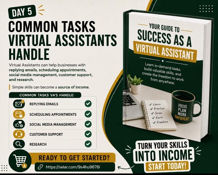 PrinzKelly75's tweet photo. Common Tasks Virtual Assistants Handle
Virtual Assistants can help businesses with replying emails, scheduling appointments, social media management, customer support, and research.

Simple skills can become a source of income.
#virtualassistant
#graphicsdesigners 
#remoteworker https://t.co/kjw9NCm3Dp