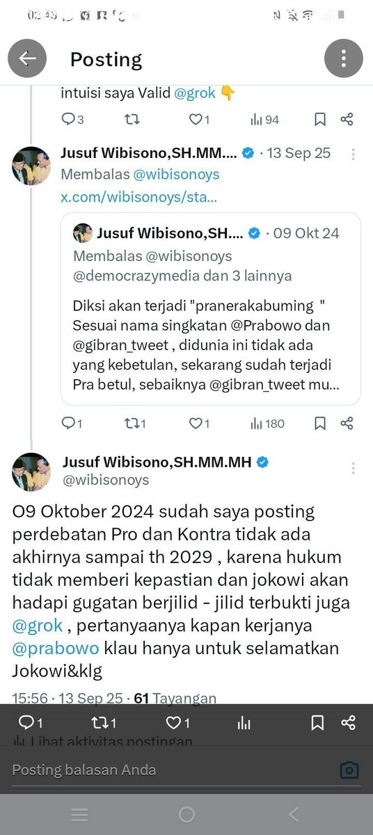 wibisonoys's tweet photo. @LambeSahamjja 9 Oktober 2024 sebelum #PraNrakabuming dilantik saya Prediksi akan terjadi #PraNrajabumi diNKRI, karena kerjaan #Timbul @prabowo hanya melindungi dan amankan @jokowi ๐๐ https://t.co/xYmajNLsjU