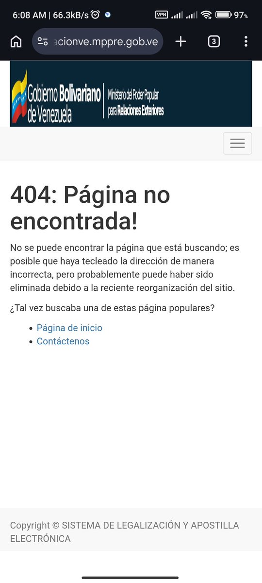 sergioantoniocj's tweet photo. @mccoam saludos, desde ayer no he podido hacer registro de usuario nuevo en apostilla, luego de hacer la búsqueda por cédula se coloca el correo electrónico y al darle clic en "enviar" se carga 404 página no encontrada https://t.co/dHREXJk4YV