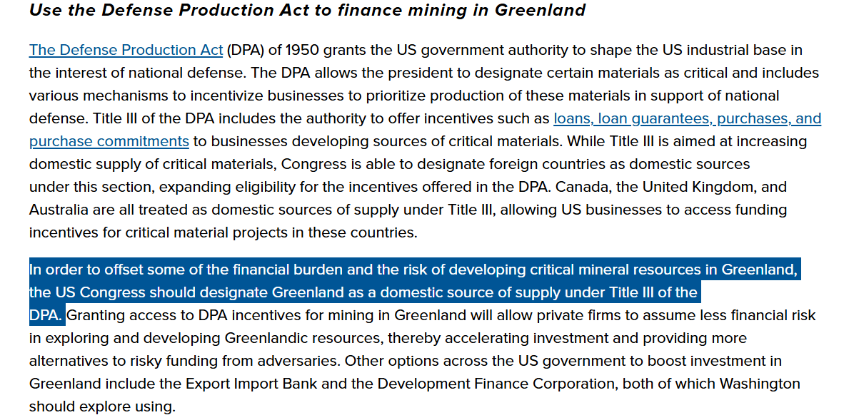 OC7990's tweet photo. #GROC 
"In order to offset some of the financial burden and the risk of developing critical mineral resources in Greenland, the US Congress should designate Greenland as a domestic source of supply under Title III of the DPA."

https://t.co/geCpvXXRuP https://t.co/Nn2VpMw5pN