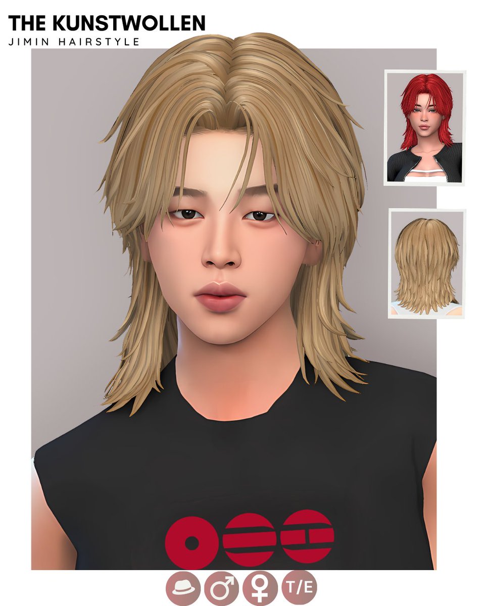 The_Kunstwollen's tweet photo. Jimin hairstyle is out now on my Patreon 💜
I had to recreate @bts_bighit Jimin's iconic hairstyle for the Arirang tour

I hope you like it and enjoy it🥰

#sims4cc #sims4hair #sims4jimin #btssims4 #jimin 
#maxismatch https://t.co/3YimMCrERt