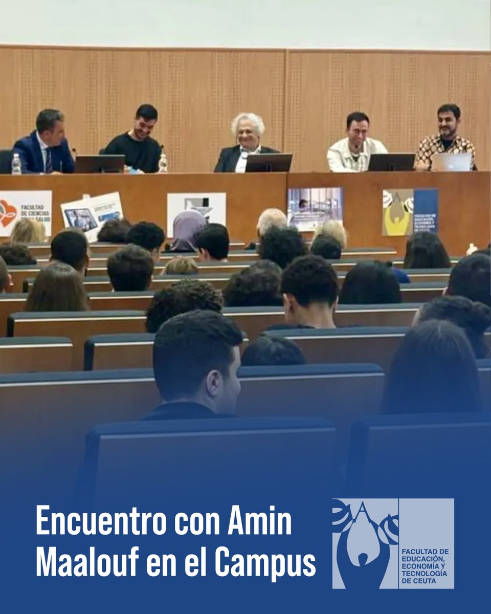 feetceuta's tweet photo. 𝗘𝗻𝗰𝘂𝗲𝗻𝘁𝗿𝗼 𝗰𝗼𝗻 𝗔𝗺𝗶𝗻 𝗠𝗮𝗮𝗹𝗼𝘂𝗳 en el salón de actos del campus. Hemos recibido nada menos que al escritor AMIN MAALOUF, premio Príncipe de Asturias de las Letras 2010 y premio Convivencia de Ceuta 2026.

¡Bienvenido al Campus de Ceuta! https://t.co/f7H9Kfybat