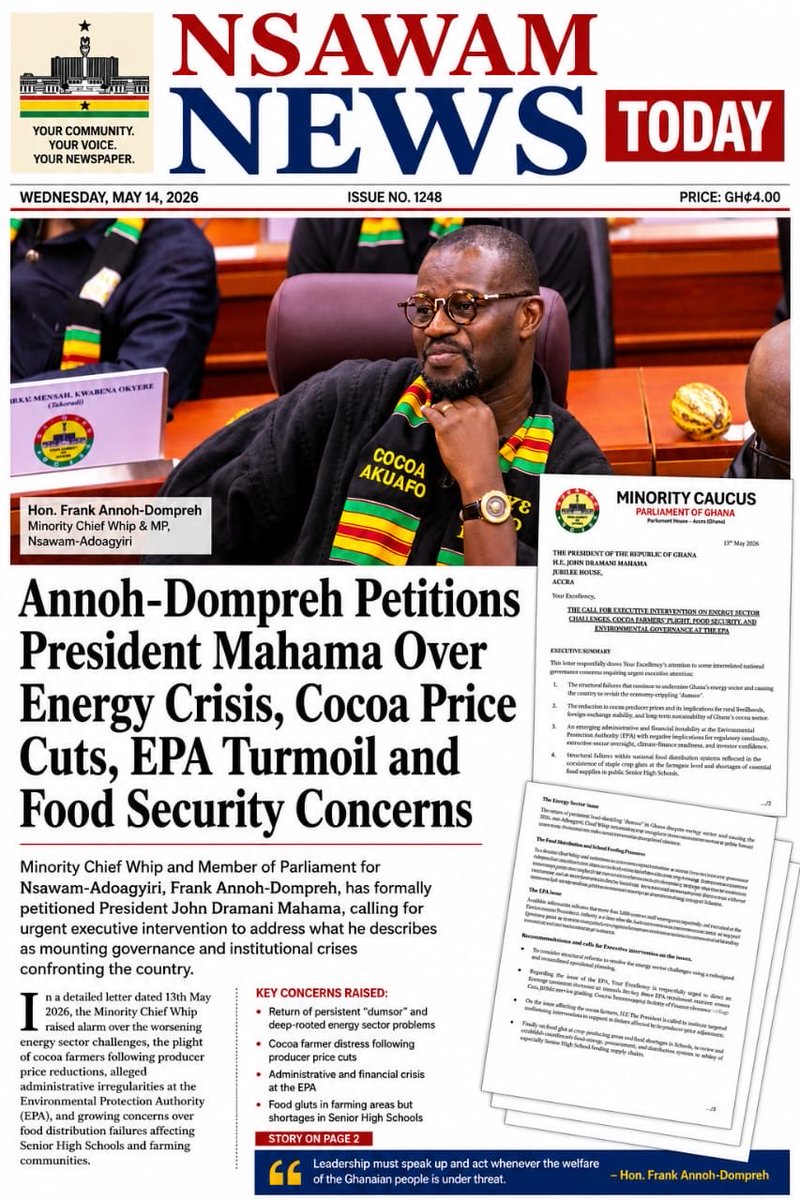 nana_sakyigh's tweet photo. Hon. @FAnnohDompreh has petitioned President Mahama over the worsening dumsor crisis, cocoa price cuts, EPA concerns, and food shortages affecting SHSs and farming communities.
#FADTOASO #BawumiaForPresident2028 #SaveGhana #FixTheMess https://t.co/VKwhg2nkwR