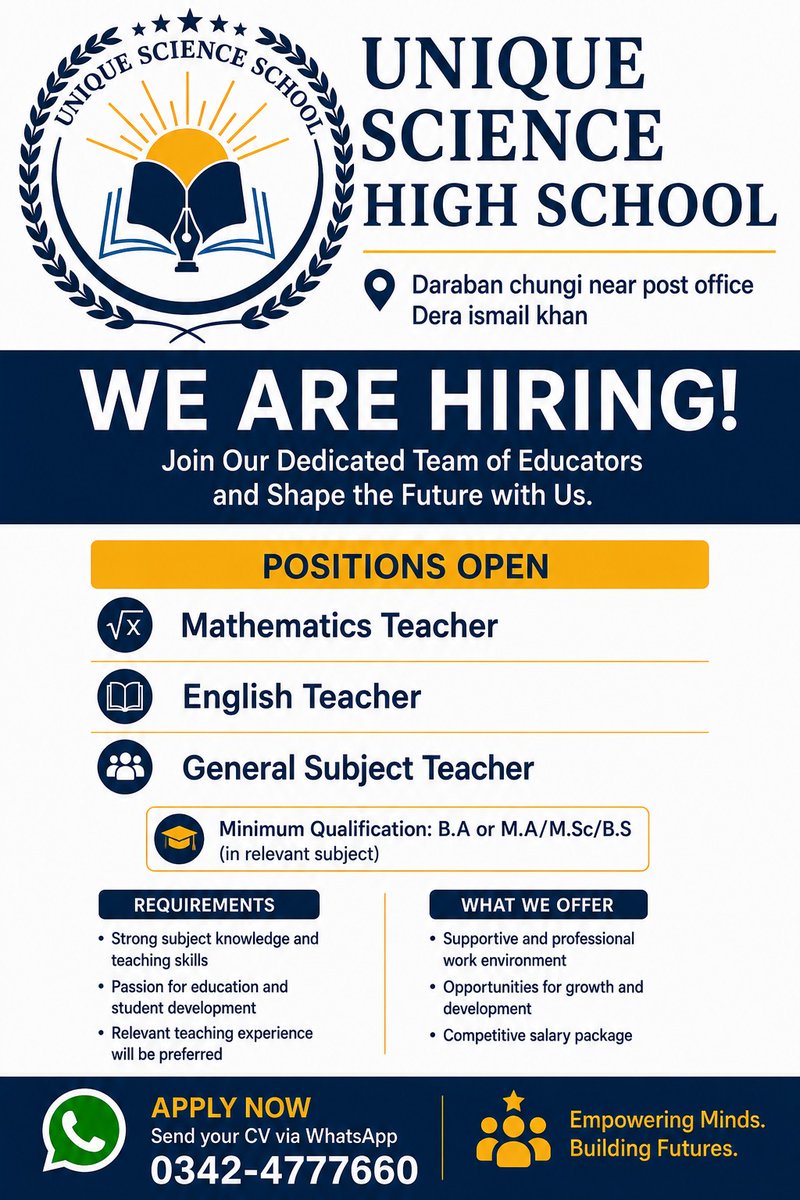SaeedJobDIK's tweet photo. APPLY NOW

Send your CV via WhatsApp

0342-4777660 https://t.co/rNCx3ISUgb