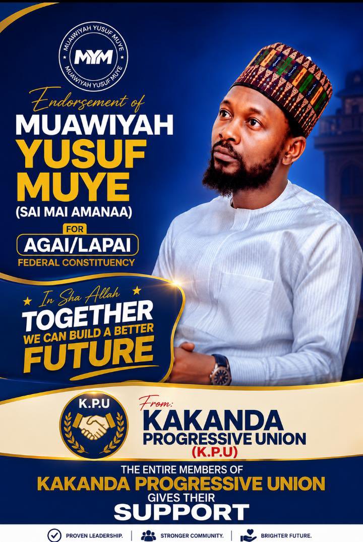 MP_Muye's tweet photo. Kakanda Progressive Union has graciously endorsed Mal. Mu’awiyyah Yusuf Muye to represent the good people of Agaie/Lapai Federal Constituency.

This endorsement reflects the collective hope for purposeful leadership, unity, and sustainable development across the constituency. https://t.co/R42k7fTdNI