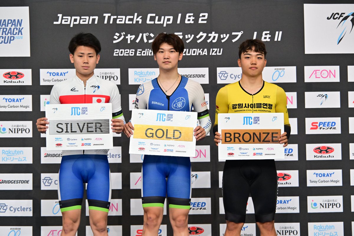 JCF_event's tweet photo. JAPAN TRACK CUP I
Day1
男子ジュニア スクラッチ
1位 沢野司（京都産業大学）
2位 倉谷侠俐（京都産業大学）
3位 KWON Jisung（Gangwon Cycling Federation）

#JAPANTRACKCUP #JAPANCYCLING https://t.co/PBws0pvK9D