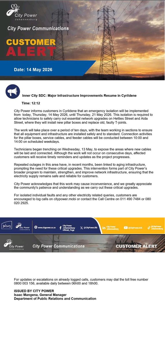 CityPowerUpdates #InnerCitySDC City Power informs customers in