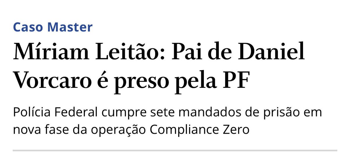 14luizfranca's tweet photo. Breaking news. 

Doador de ZEMA, pai de Daniel Vorcaro, é preso pelo escândalo MASTER. https://t.co/wKlVXitp19