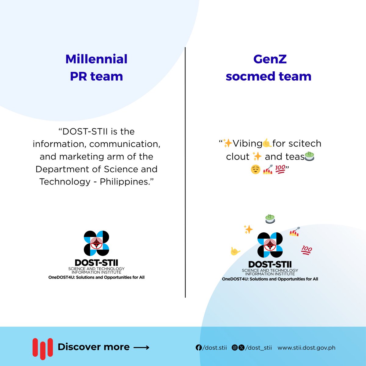 dost_stii's tweet photo. Information that feels like tea?  
Clout surfing for science? 

say less. we got u 😍

#OneDOST4U
#DOSTSTII
#Millennial
#GenZ https://t.co/oaXseCsZkP