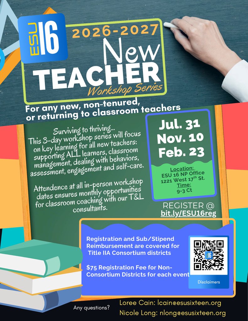 ESU_16's tweet photo. Go from "surviving to thriving" with the @ESU16 2026-27 New Teacher Workshop Series!
Register: https://t.co/X4GJ1fGiLY   

#ESU16 #NewTeacher #NEedu #TeacherSupport https://t.co/QVv8gysteS