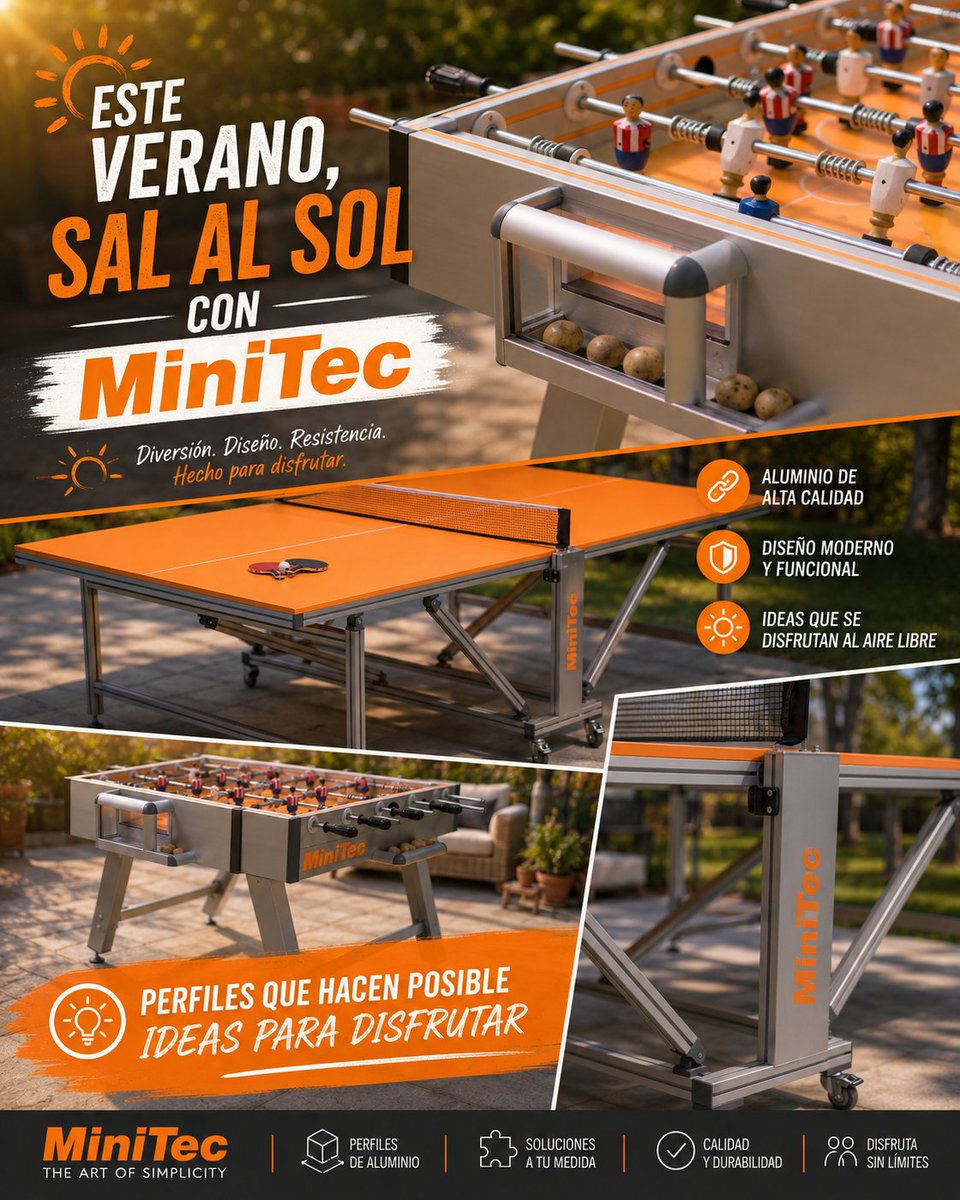 minitecesp's tweet photo. Con los perfiles modulares MiniTec, las ideas se montan fácil. Hoy, una mesa de ping-pong o un futbolín para el verano, mañana, una línea de montaje, una bancada o una solución industrial completa.
Resistentes, versátiles y fáciles de ensamblar.
The Art of Simplicity

#MiniTec https://t.co/XSAsVV9VNo