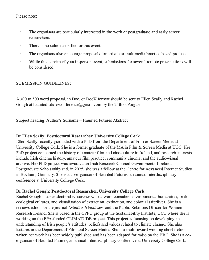 HauntedFutures's tweet photo. We're baaaaaaack! The fourth annual Haunted Futures Conference will take place on September 29th and 30th in @UCC. This year we propose to explore the theme of 'Spaces in Crisis' and will be accepting abstracts until August 24th. https://t.co/PhCdO8XqOY