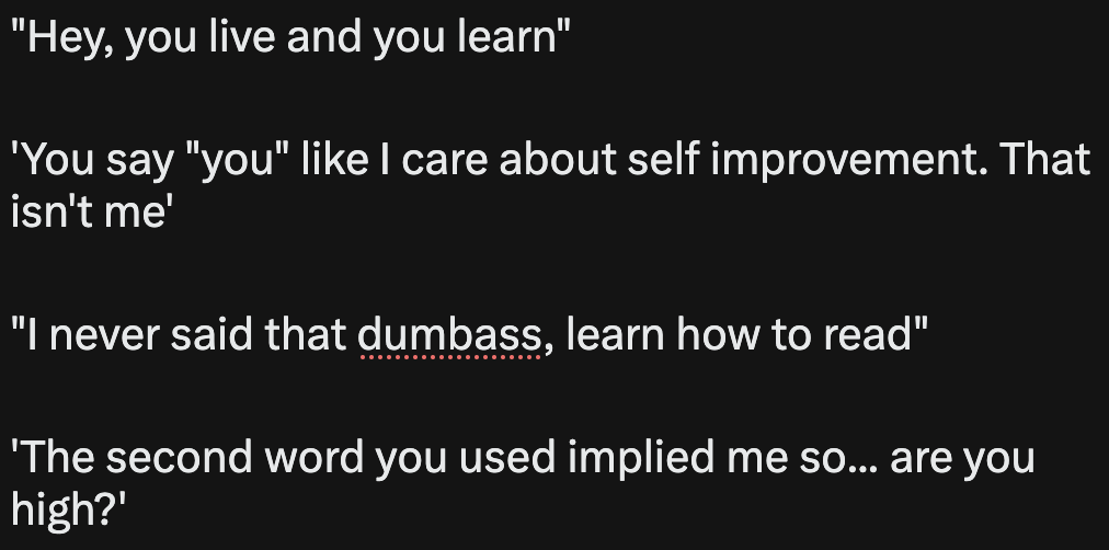 DumbInACan's tweet photo. @Nasdorachi @sonic3Dblast2 @party_animals Self-centered idiot defends AI and takes any argument against it personally. Fyi sometimes "you" is a general you.

With that said, you seem confident that this technology is going to be loved by everyone in 5-10 years. You saying you hate it now too and will act like you didn't? https://t.co/UqneOLq6rp