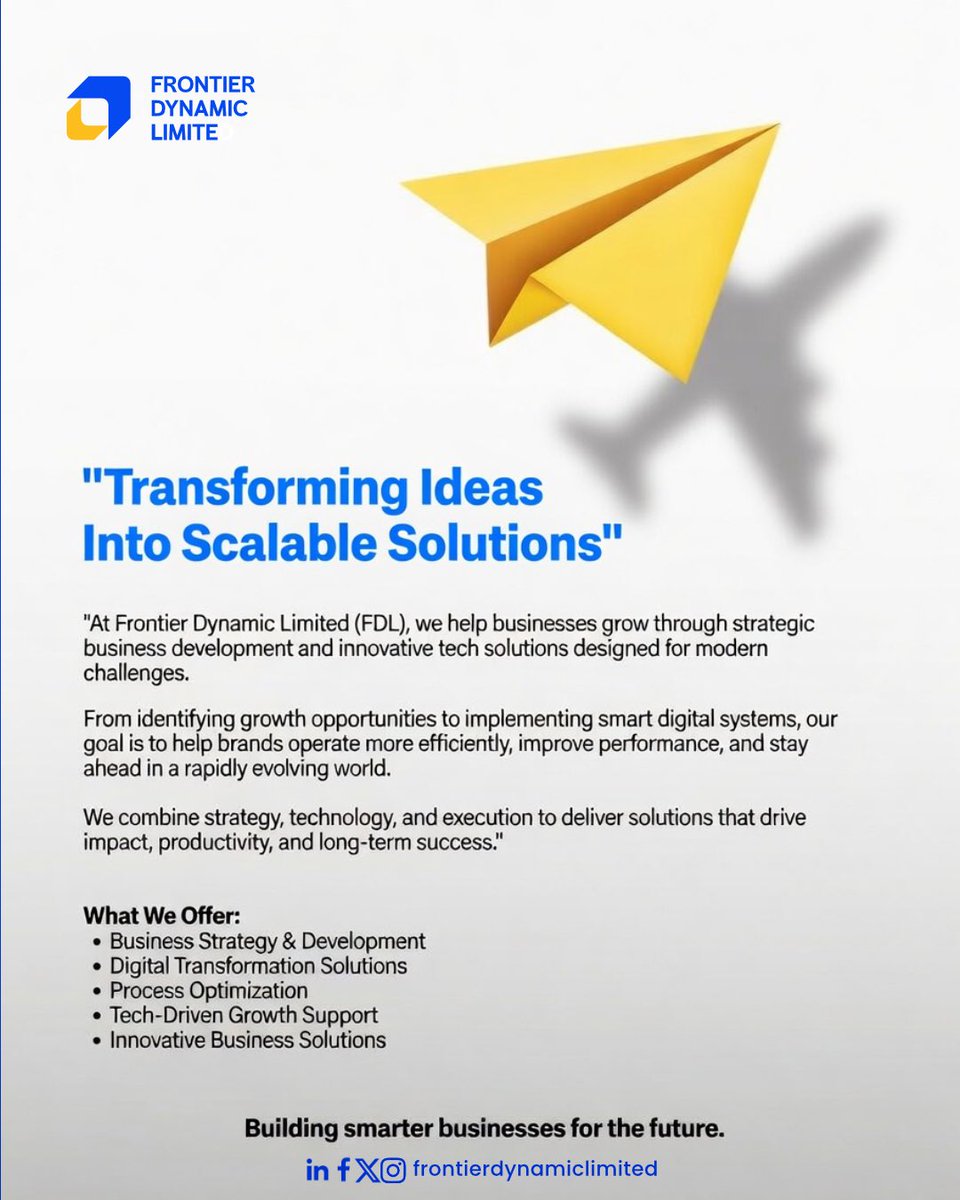 dynamic31553's tweet photo. At Frontier Dynamic limited, we help businesses grow through strategic business development and innovative tech solutions designed for modern challenges 

Visit our website today for more enquiries 
Check bio for link 

#FDL #FDT #FDA #frontierdynamiclimited #tech https://t.co/zxheXK1qYj