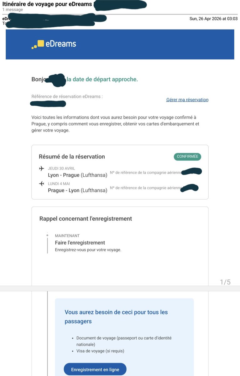 utililte's tweet photo. Confirmation quelque jours avant que mon vol est bien toujours là (le 26 avril, et mon départ est le 30 avril) https://t.co/R9b813wwyC