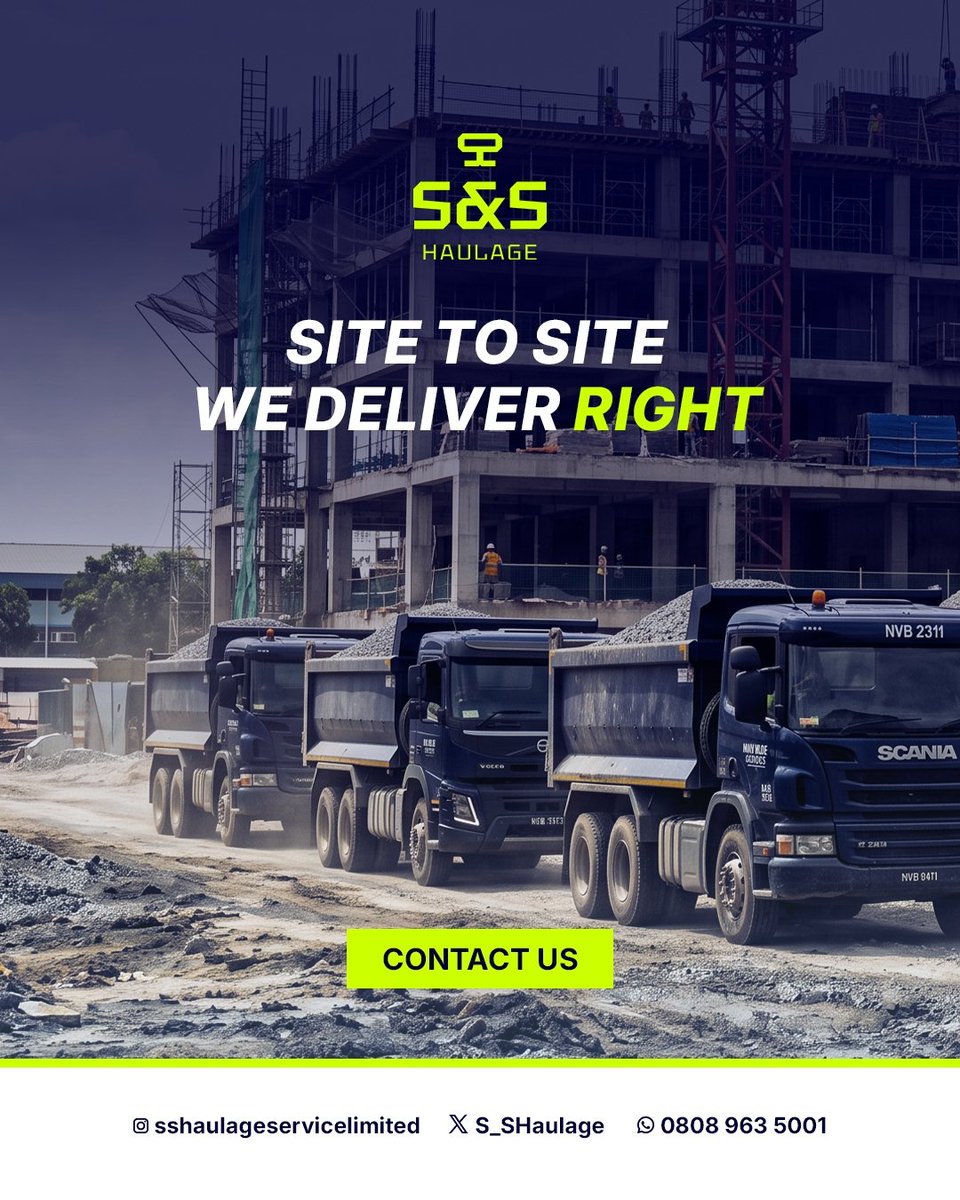 S_SHaulage's tweet photo. Site to site, we deliver RIGHT. 🚛🏗️
Reliable haulage solutions for construction projects of every scale.

📞 0808 963 5001
#SSHaulage #Construction #Logistics #HaulageServices #SiteToSite https://t.co/DAj4VaJt52