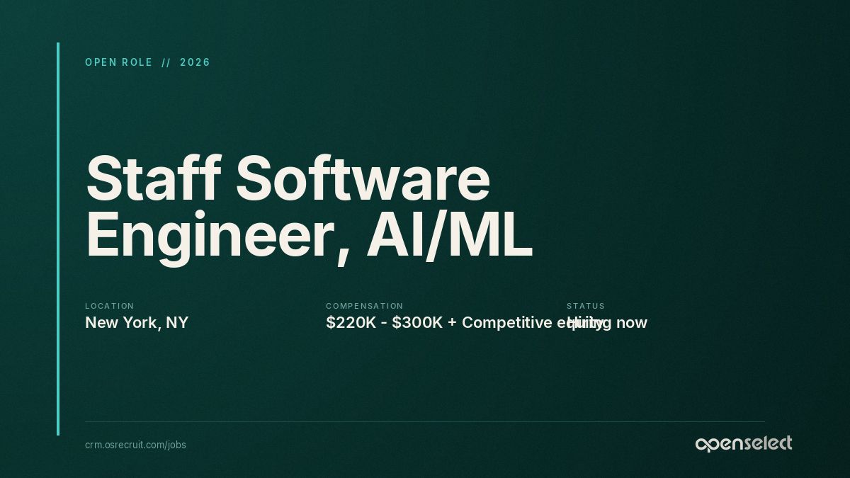 OSrecruit's tweet photo. New Job: Staff Software Engineer, AI/ML - $220K - $300K + Competitive equity. Apply: https://t.co/jM2qe7r4bt https://t.co/kEDWwS5psm