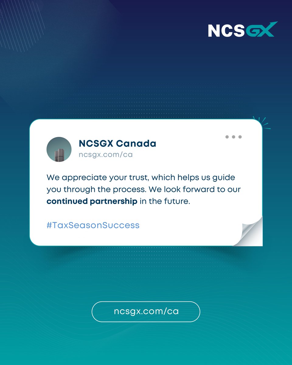 NCSGX_Canada's tweet photo. To every client who trusted #NCSGX Canada this season, we see the work that goes into getting here. The receipts, the deadlines, the last-minute CRA questions.
Thank you for trusting us with it.
#NCSGX #TaxSeason #TaxSeasonSuccess #Canada #CleanBooks #CanadianTax https://t.co/AlR9rnMRkt