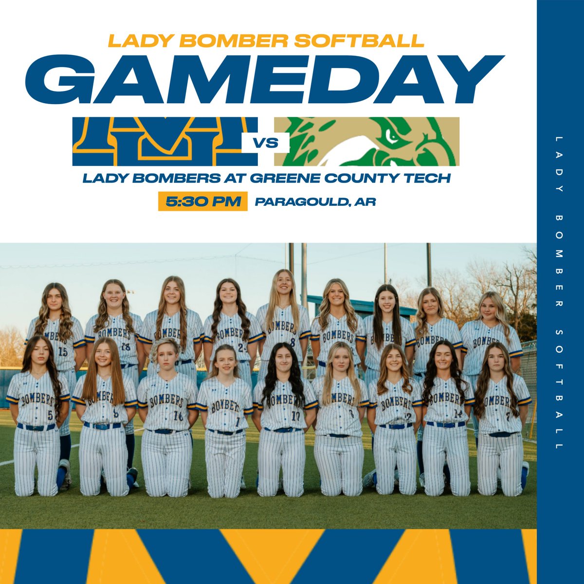 MHSoftball_'s tweet photo. All or Nothing!

🆚 Greene County Tech Eagles
🏟️ Eagle Stadium
📍 Paragould, AR
⏰ 5:30 PM
📺: Bomber Sports Network

#OneBomber https://t.co/2p0Qhgr4Za
